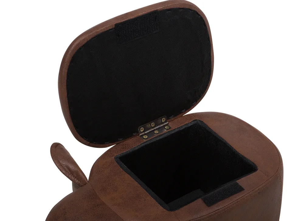 Tamborete Em Pele Sintetica Castanha Escura Com Arrumação Elephant