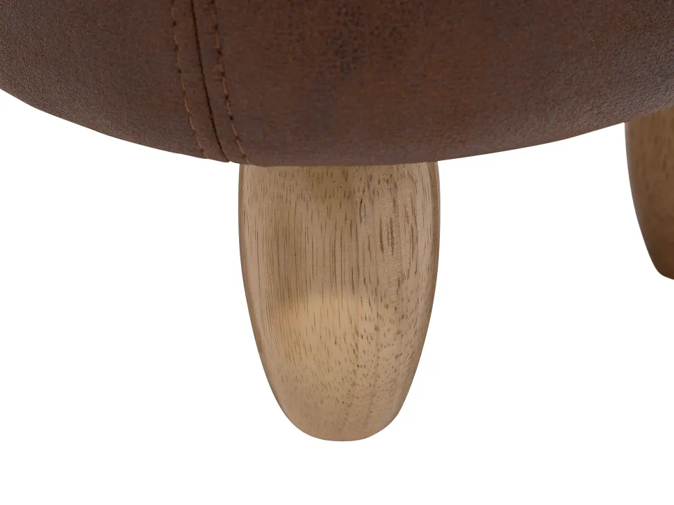 Tamborete Em Pele Sintetica Castanha Escura Com Arrumação Elephant