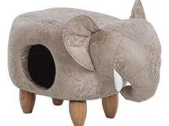 Tamborete Em Pele Sintetica Cinzenta Clara Com Arrumação Jumbo