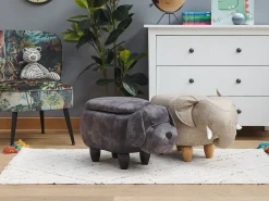 Tamborete Em Pele Sintetica Cinzenta Clara Com Arrumação Jumbo