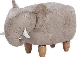 Tamborete Em Pele Sintetica Cinzenta Clara Com Arrumação Jumbo