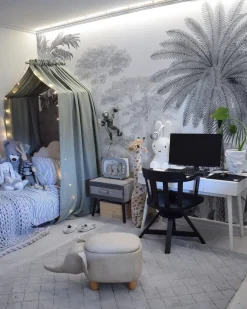 Tamborete Em Pele Sintetica Cinzenta Clara Com Arrumação Elephant