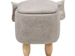 Tamborete Em Pele Sintetica Cinzenta Clara Com Arrumação Elephant