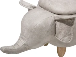 Tamborete Em Pele Sintetica Cinzenta Clara Com Arrumação Elephant