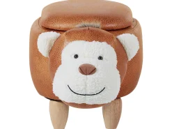 Tamborete Em Pele Sintetica Castanha Com Arrumação Monkey