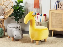 Tamborete Em Pele Sintetica Cinzenta Clara Com Arrumação Hippo