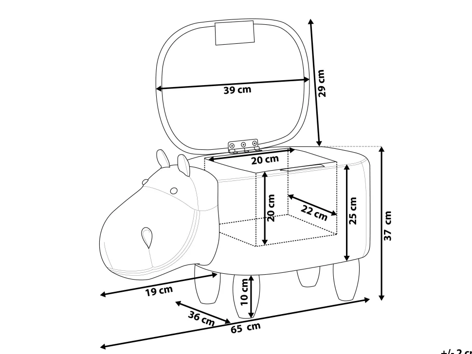 Tamborete Em Pele Sintetica Cinzenta Clara Com Arrumação Hippo