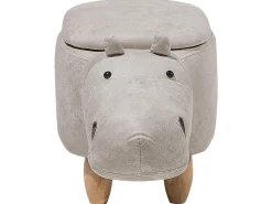Tamborete Em Pele Sintetica Cinzenta Clara Com Arrumação Hippo