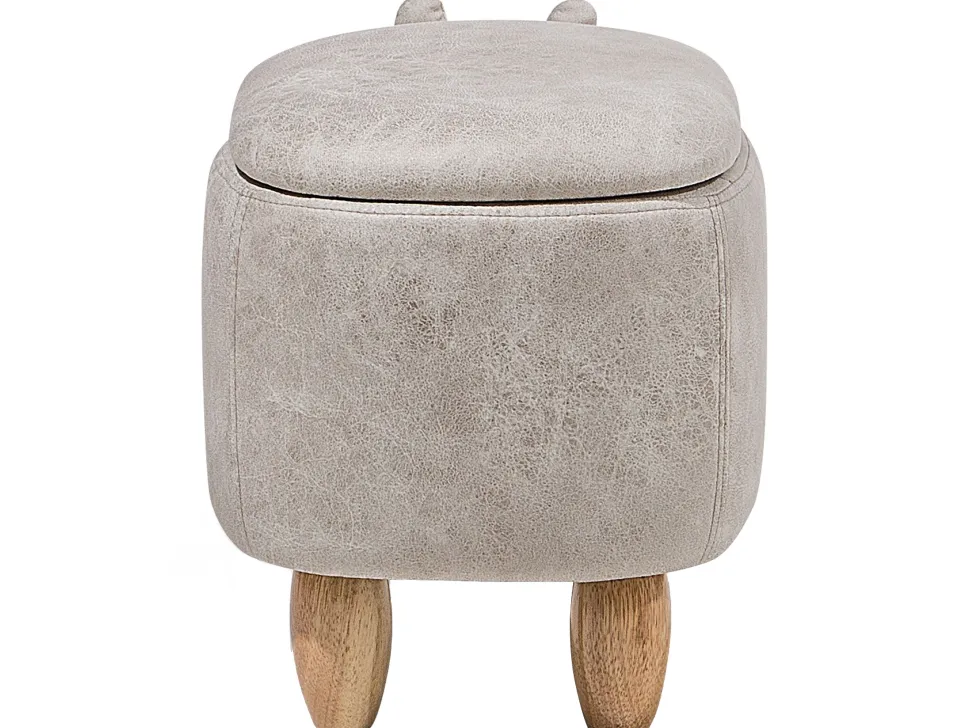 Tamborete Em Pele Sintetica Cinzenta Clara Com Arrumação Hippo