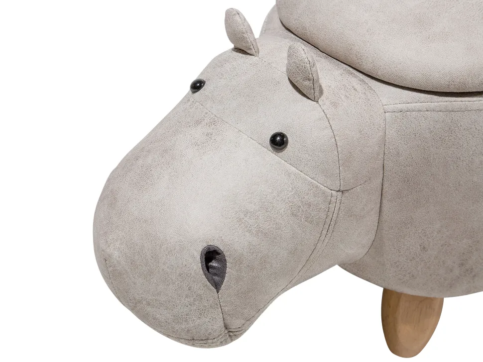 Tamborete Em Pele Sintetica Cinzenta Clara Com Arrumação Hippo