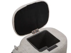 Tamborete Em Pele Sintetica Cinzenta Clara Com Arrumação Hippo