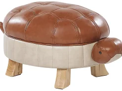 Tamborete Em Pele Sintetica Castanha Turtle