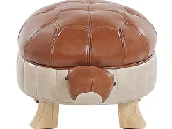Tamborete Em Pele Sintetica Castanha Turtle
