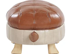 Tamborete Em Pele Sintetica Castanha Turtle