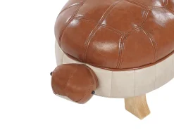 Tamborete Em Pele Sintetica Castanha Turtle