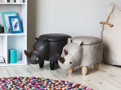 Tamborete Em Pele Sintetica Cinzenta Clara Com Arrumação Rhino