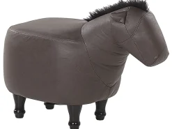Tamborete Em Pele Sintetica Castanho Escuro Horse