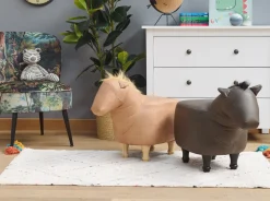 Tamborete Em Pele Sintetica Castanho Escuro Horse