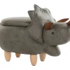 Tamborete Em Pele Sintetica Verde Escuro Com Arrumação Triceratops