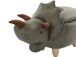 Tamborete Em Pele Sintetica Verde Escuro Com Arrumação Triceratops