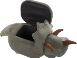 Tamborete Em Pele Sintetica Verde Escuro Com Arrumação Triceratops