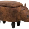 Tamborete Em Pele Sintetica Castanha Com Arrumação Hippo