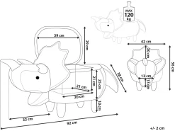 Tamborete Em Pele Sintetica Cinzento Claro Com Arrumação Triceratops