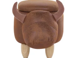 Tamborete Em Pele Sintetica Castanha Clara Com Arrumação Cow