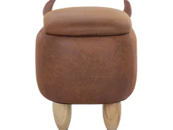 Tamborete Em Pele Sintetica Castanha Clara Com Arrumação Cow