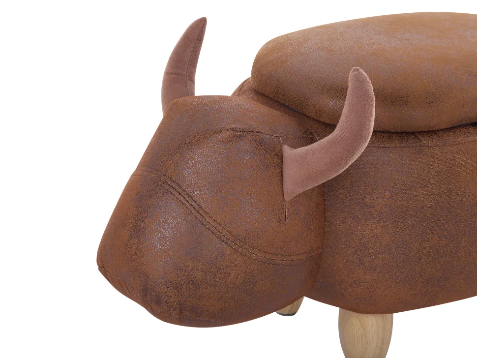 Tamborete Em Pele Sintetica Castanha Clara Com Arrumação Cow