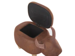 Tamborete Em Pele Sintetica Castanha Clara Com Arrumação Cow