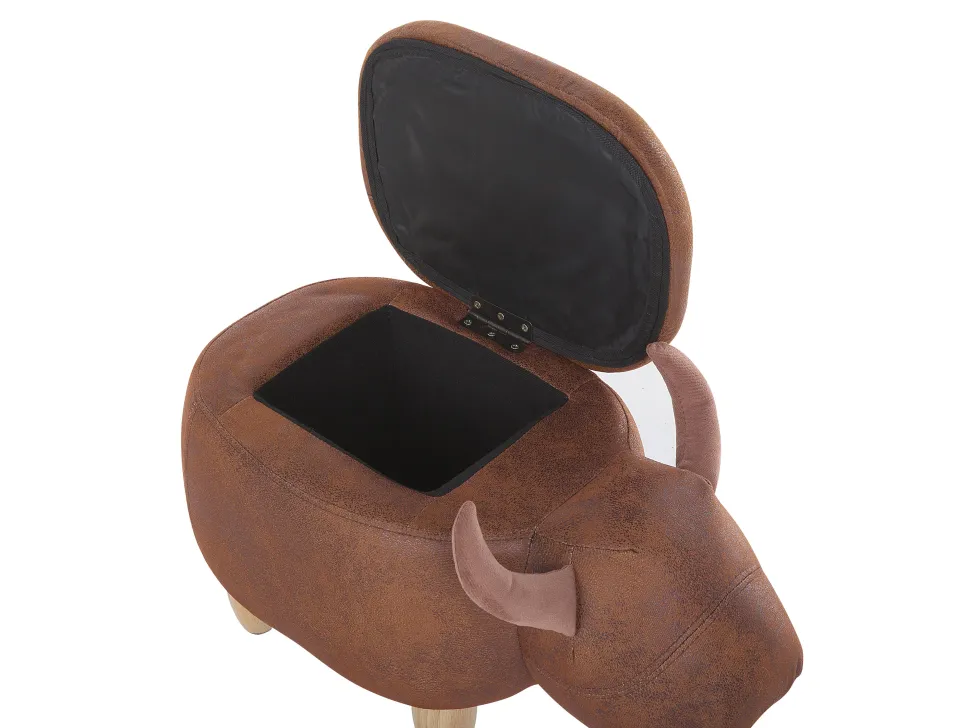 Tamborete Em Pele Sintetica Castanha Clara Com Arrumação Cow