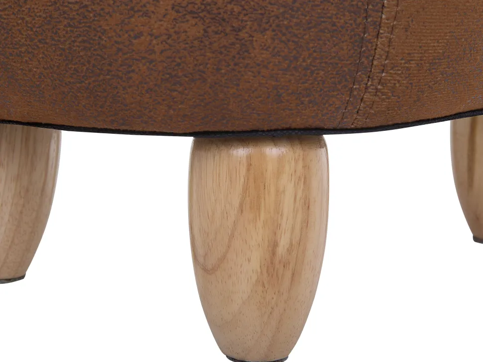 Tamborete Em Pele Sintetica Castanha Clara Com Arrumação Cow