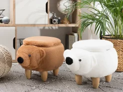 Tamborete Em Tecido Branco Com Arrumação Bear