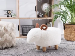 Tamborete Em Tecido Branco Lamb