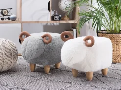 Tamborete Em Tecido Branco Lamb