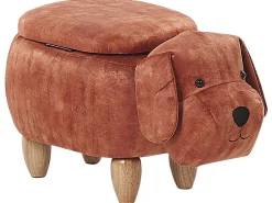 Tamborete Em Tecido Castanho Dourado Com Arrumação Doggy