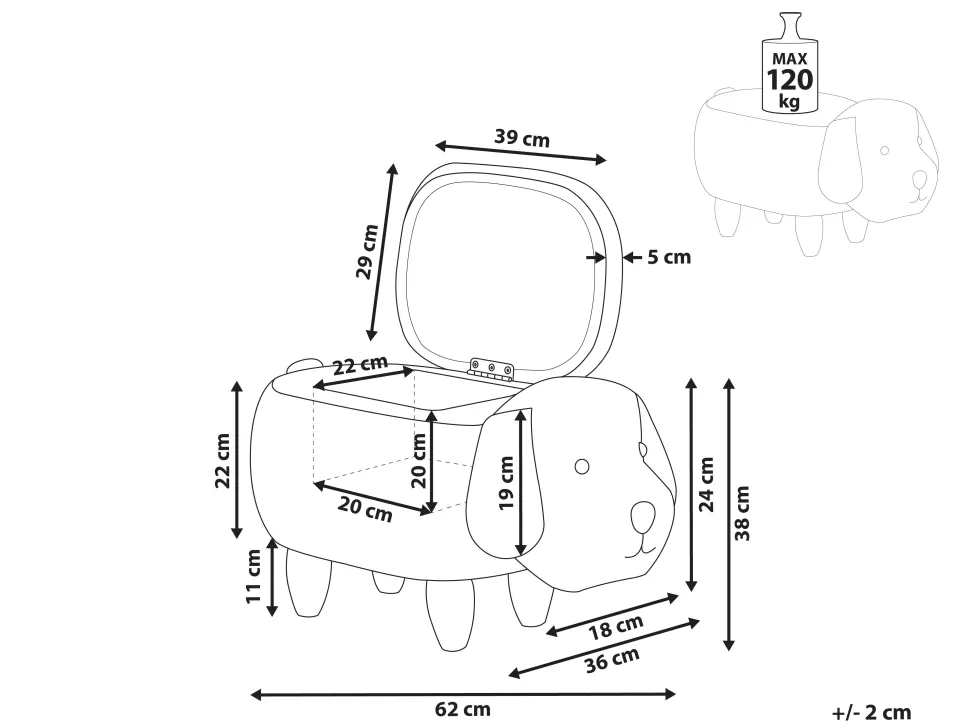 Tamborete Em Tecido Castanho Dourado Com Arrumação Doggy