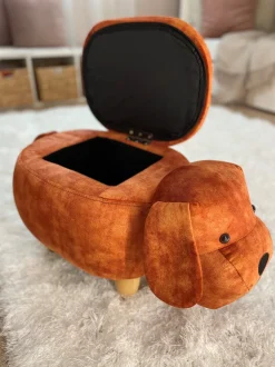 Tamborete Em Tecido Castanho Dourado Com Arrumação Doggy