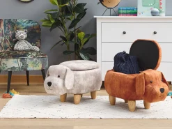 Tamborete Em Tecido Castanho Dourado Com Arrumação Doggy