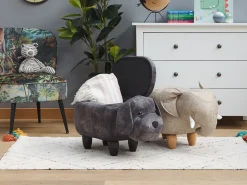 Tamborete Em Tecido Cinzento Escuro Com Arrumação Doggy