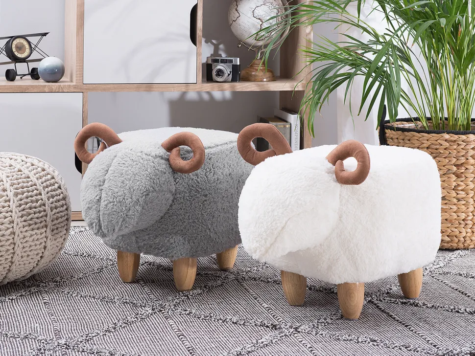 Tamborete Em Tecido Cinzento Lamb