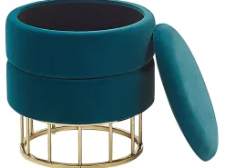 Tamborete Em Veludo Azul Com Arrumação Elgin