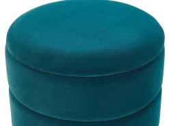 Tamborete Em Veludo Azul Com Arrumação Elgin