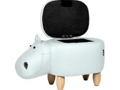 Tamborete Em Veludo Azul Claro Com Arrumação Hippo