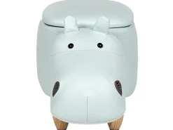 Tamborete Em Veludo Azul Claro Com Arrumação Hippo