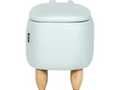 Tamborete Em Veludo Azul Claro Com Arrumação Hippo