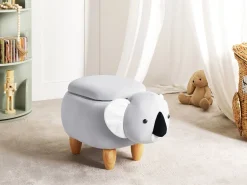 Tamborete Em Veludo Cinzento Com Arrumação Coala