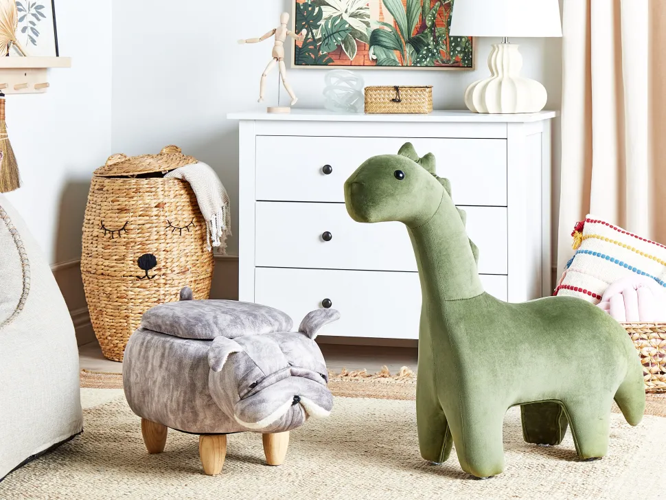 Tamborete Em Veludo Cinzento Pug