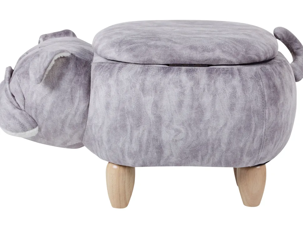 Tamborete Em Veludo Cinzento Pug